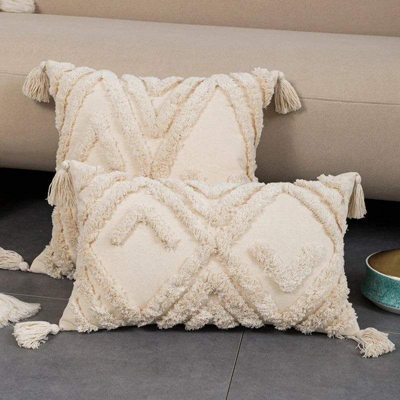 Afralia™ Geometric Tufted Fringed Cushion Cover for Stylish Home Decor