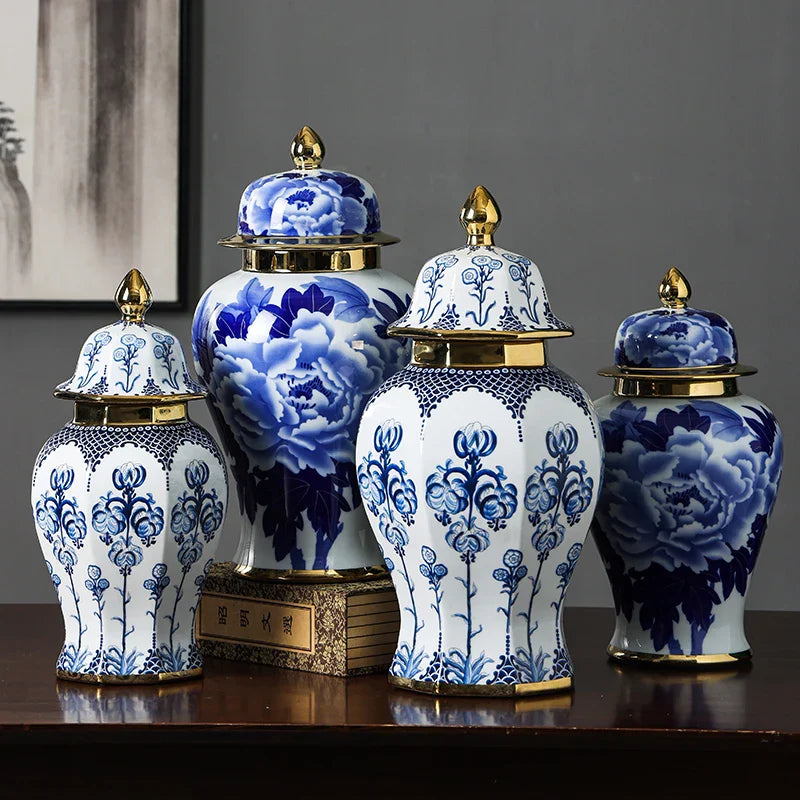 Afralia™ Blue White Porcelain General Jar Vase Handicraft Home Decoration Ornaments