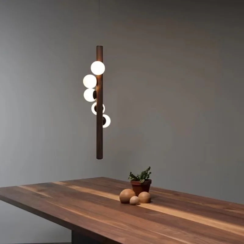 Afralia™ Nordic Walnut Glass Pendant Chandelier - Dimmable Restaurant Decor Lighting