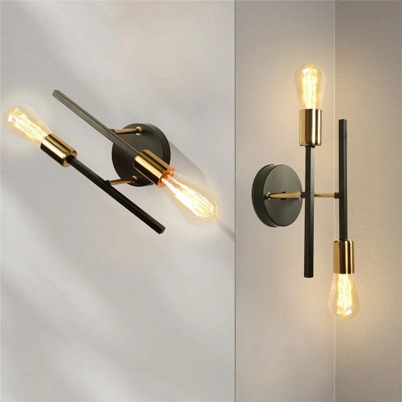 Afralia™ Modern Black Golden Wall Sconce 2-Heads Ceiling Lighting for Bedroom & Living Room