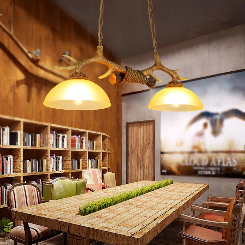 Afralia™ Retro Antlers Chandelier: Resin Restaurant and Cafe LED Lighting Fixture
