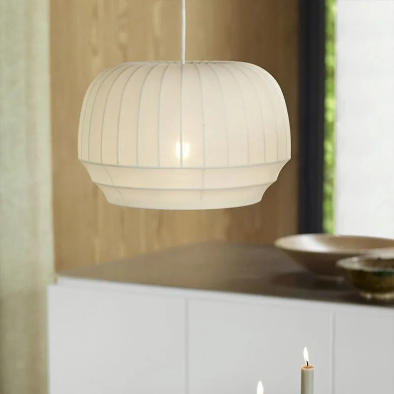 Afralia™ Nordic White Fabric LED Chandelier Pendant Light for Modern Living Room