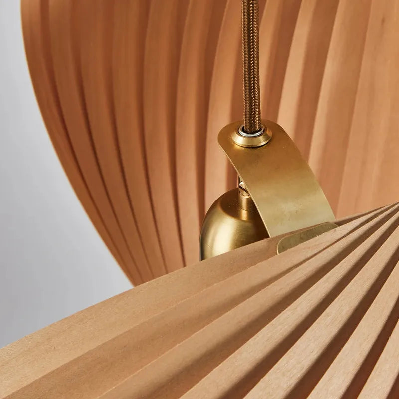 Afralia™ Wing Maple Pendant Lamp Pleated Wooden Hanging Light Japanese Style