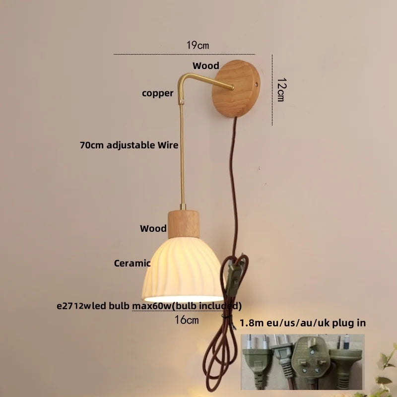 Afralia™ Nordic LED Wall Sconce Wood Base Modern Vanity Light