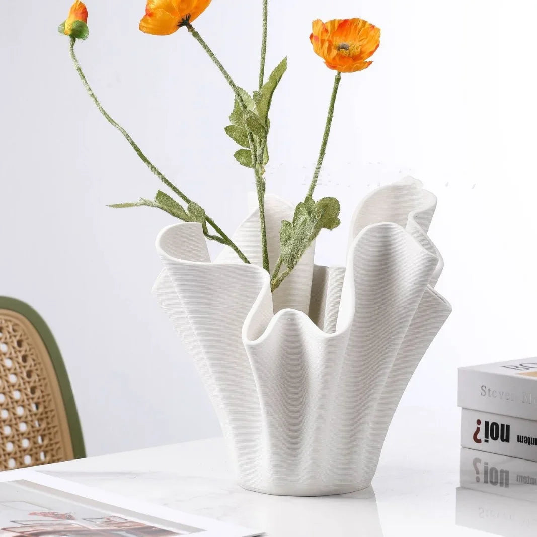 Afralia™ Geometric Pleated Ceramic Flowerpot & Vase Set for Home Decor
