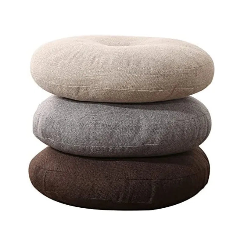 Afralia™ Grey Linen Round Floor Pillow Seating Cushion with Zippered Cover Pouf