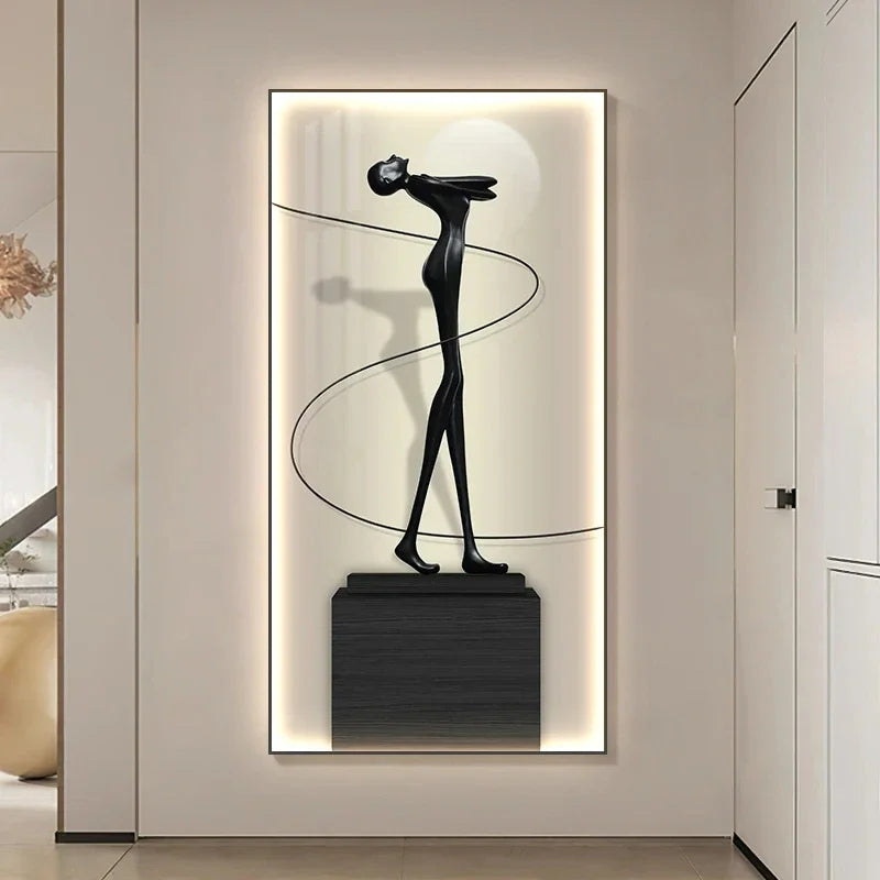 Abstract Figure Luminous Canvas Painting Wall Lamps by Afralia™