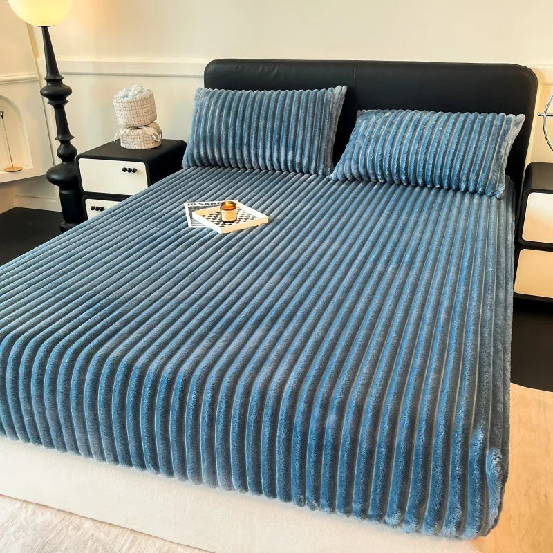 Afralia™ Winter Faux Rabbit Velvet Fitted Bed Sheet - Single Bed Cover High-Quality Thickened