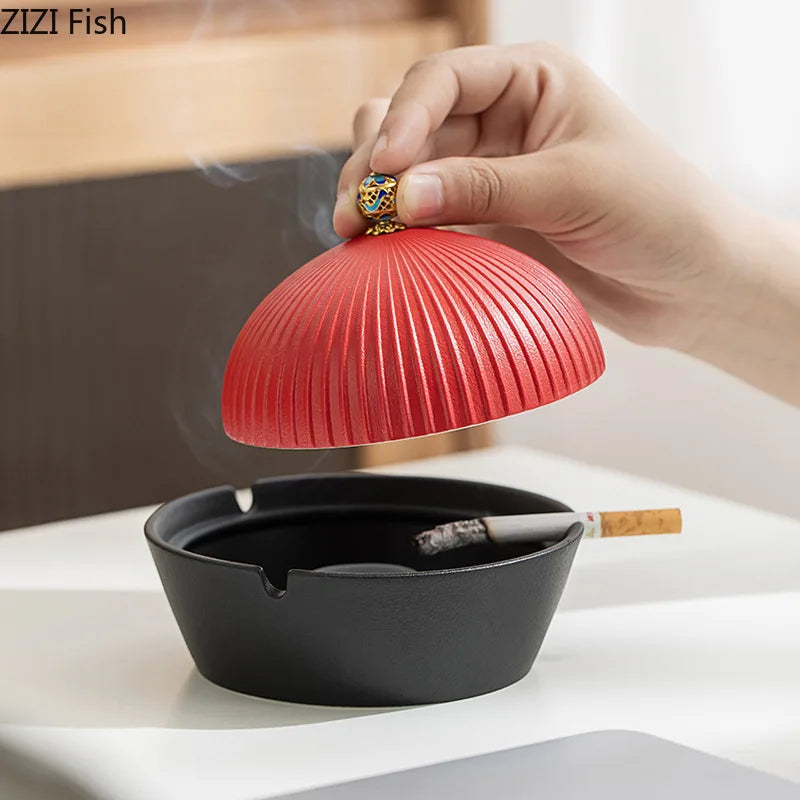 Afralia™ Ceramic Hat Ashtray with Lid: Official Desk Decor & Windproof Smoking Accessories