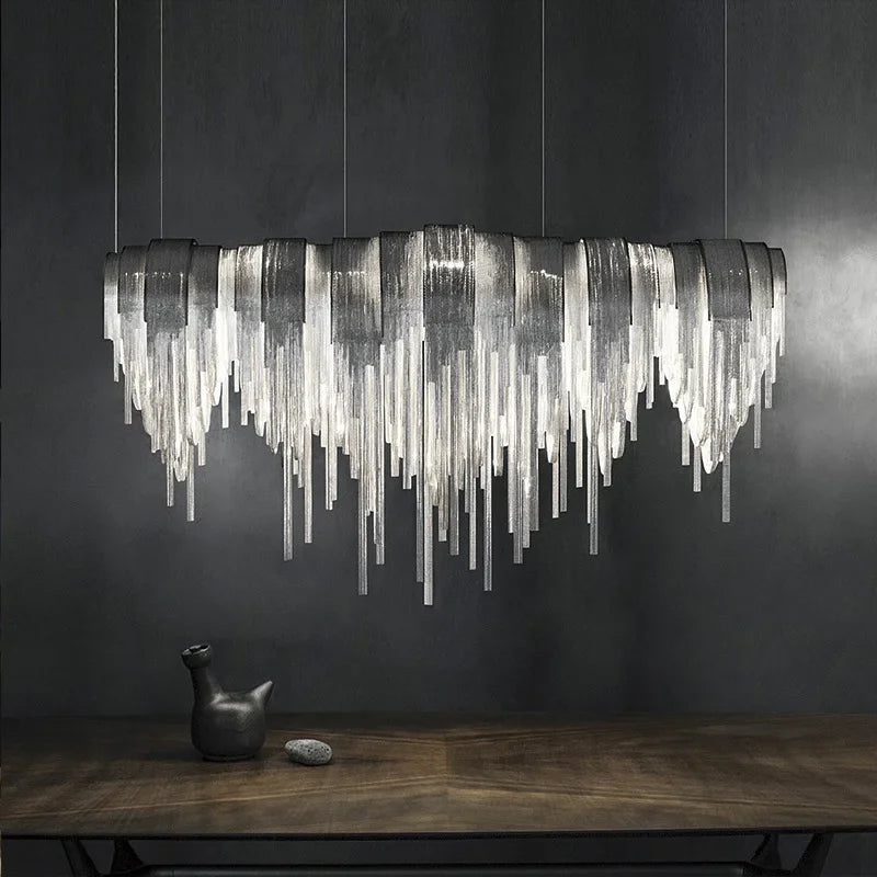 Afralia™ Chrome Tassel LED Chandelier for Living Dining Room Decor - Modern Lustre Design