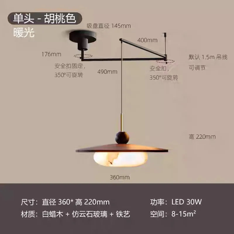 Afralia™ Zen Marble Glass Wood LED Pendant Lights for Home Decor