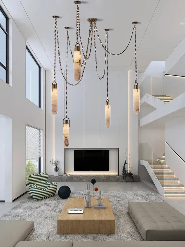 Afralia™ Marble Chain Pendant Lights: Adjustable Home Decoration Alabaster Lighting for Living Room