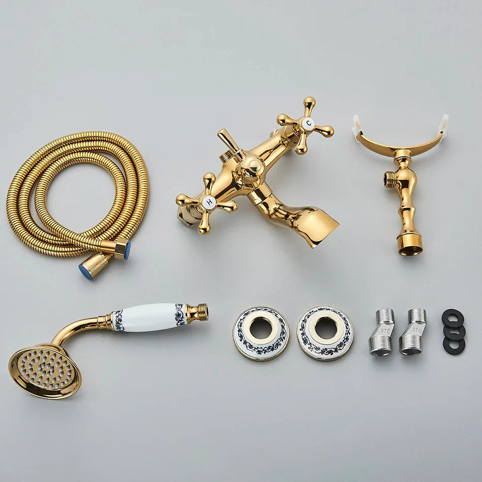 Afralia™ Golden Black Bathtub Faucet with Hand Shower and Rotate Spout