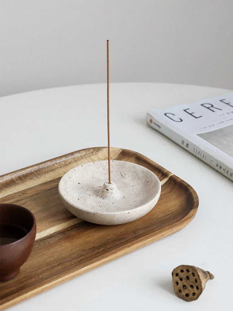 Afralia™ Travertine Marble Incense Holder - Round Natural Incense Burner & Ash Tray