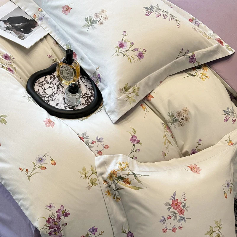 Afralia™ Floral Print 600TC Egyptian Cotton Bedding Set - 4Pcs