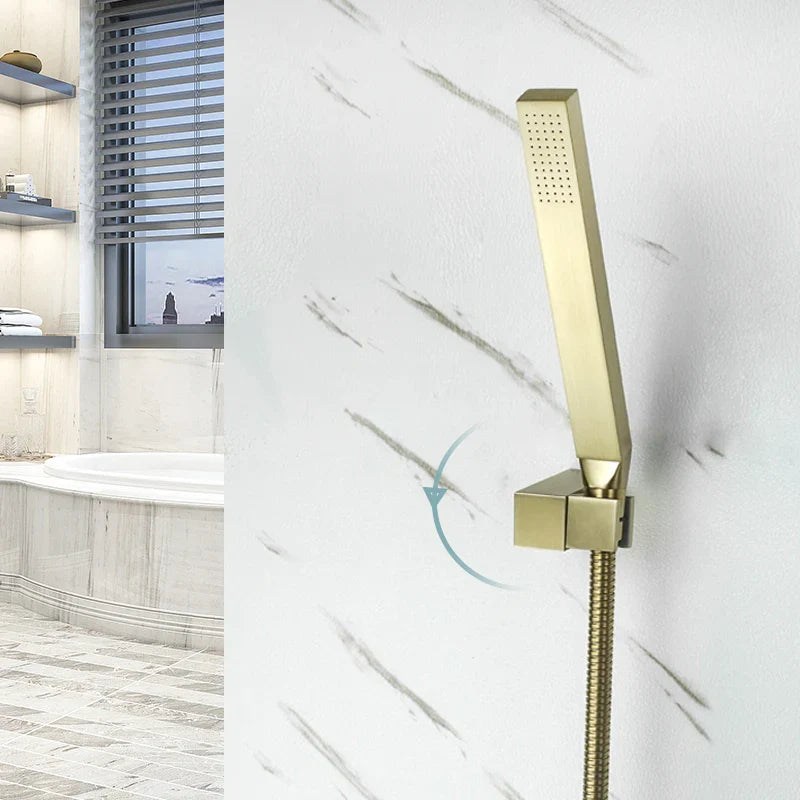 Afralia™ Brushed Gold Brass Hand Shower with Stainless Steel Hose - Wall Mount