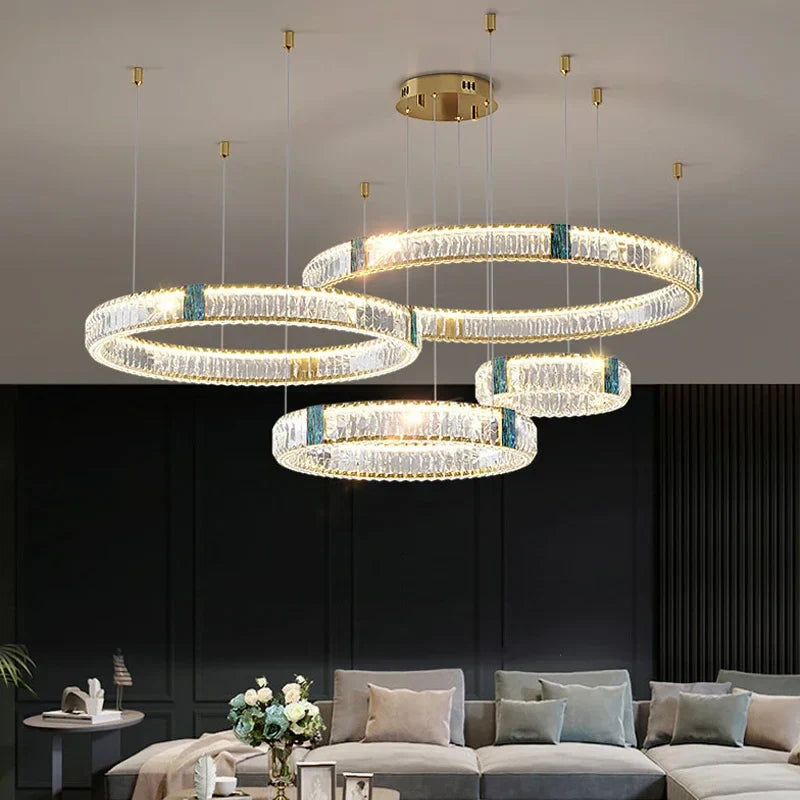 Afralia™ Luxury Golden Crystal Round Ceiling Chandelier with Remote Control LED Light