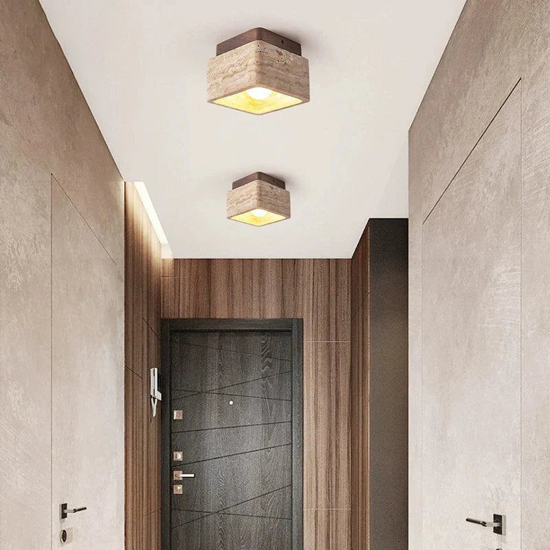 Afralia™ Stone Wood Cream Downlight: Modern Nordic Square LED Ceiling Lamp