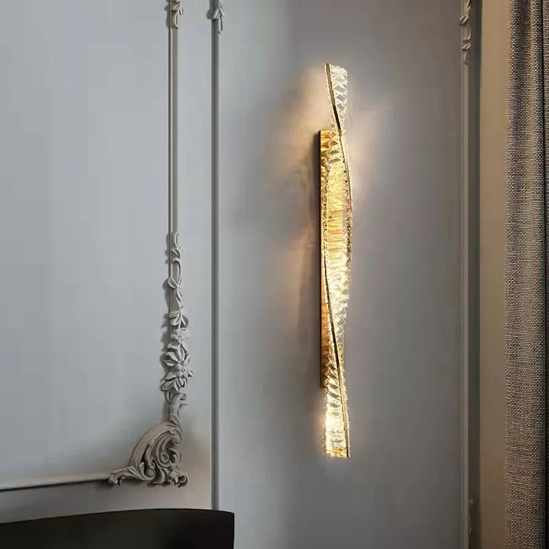 Afralia™ Crystal Gold Wall Lamp Dimmable Steel Sconces Luxury Indoor Light Fixture