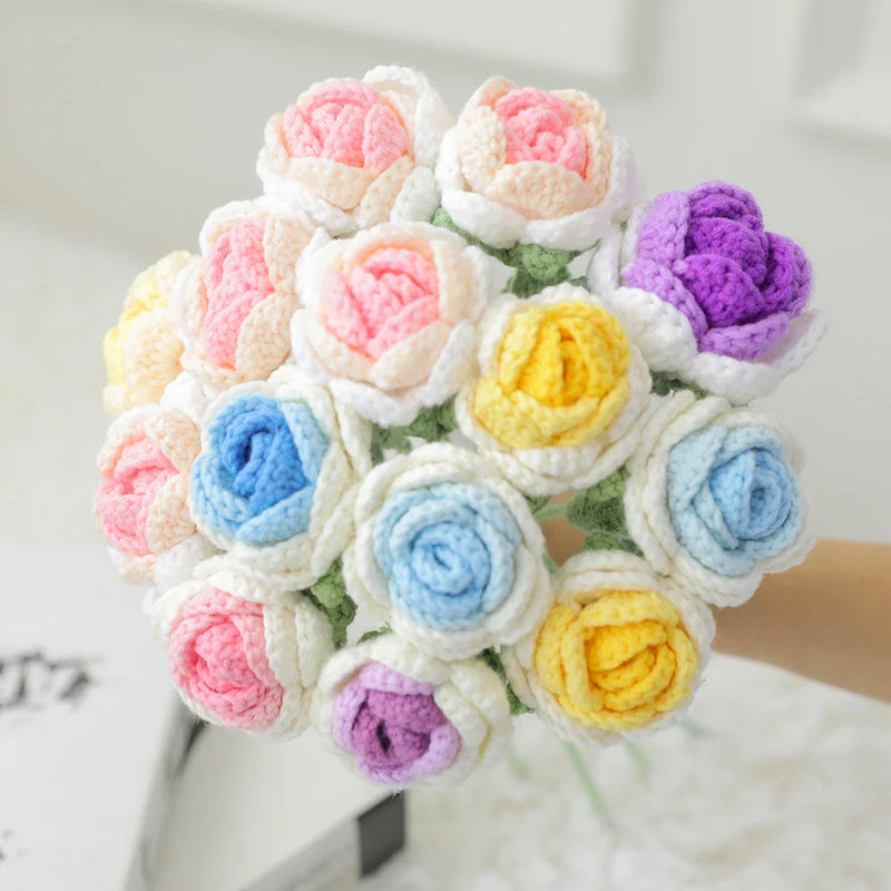 Afralia™ Knitted Rose Bouquet DIY Crochet Wedding Mother's Day Gift