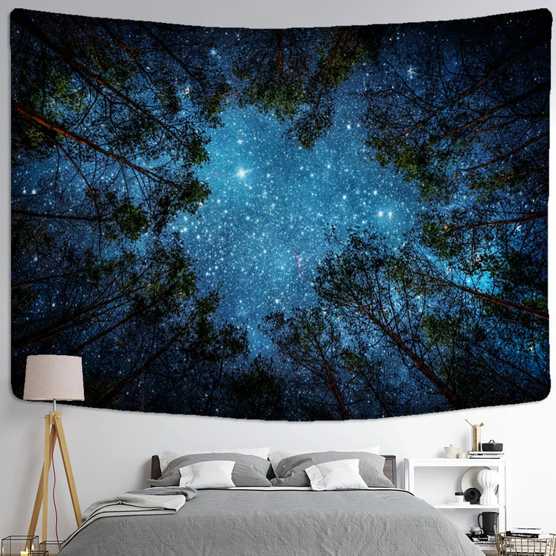 Afralia™ Starry Night View Tapestry: Bohemian Psychedelic Mystery Wall Hanging for Home Aesthetics