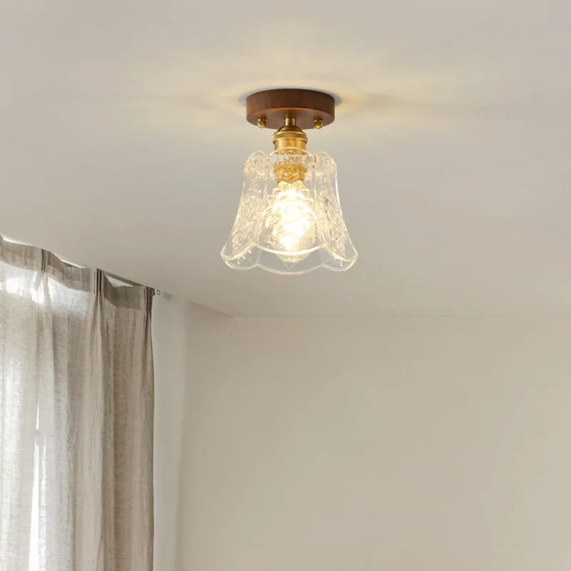 Afralia™ Glass LED Ceiling Lamp Copper Walnut Modern Living Room Lighting Fixtures