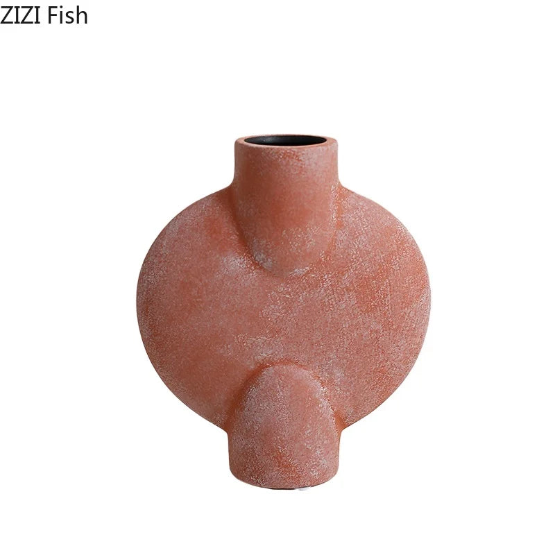 Afralia™ Ceramic Disc Vase: Geometric Round Table Decoration for Floral Arrangement