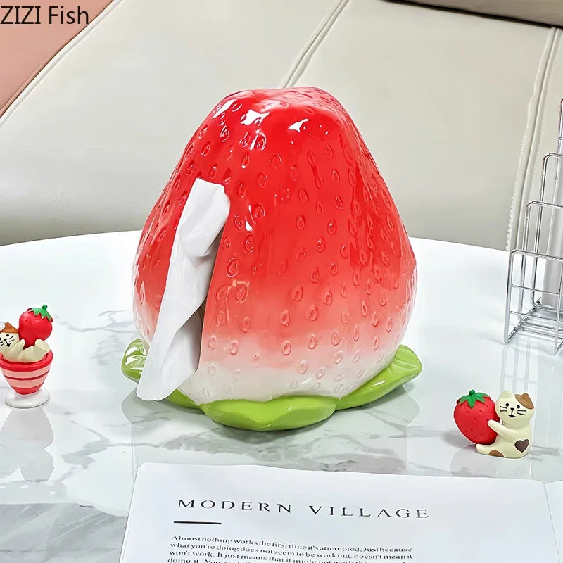 Afralia™ Strawberry Ceramic Tissue Box Lovely Desk Decoration Bedside Table Paper Towel Case
