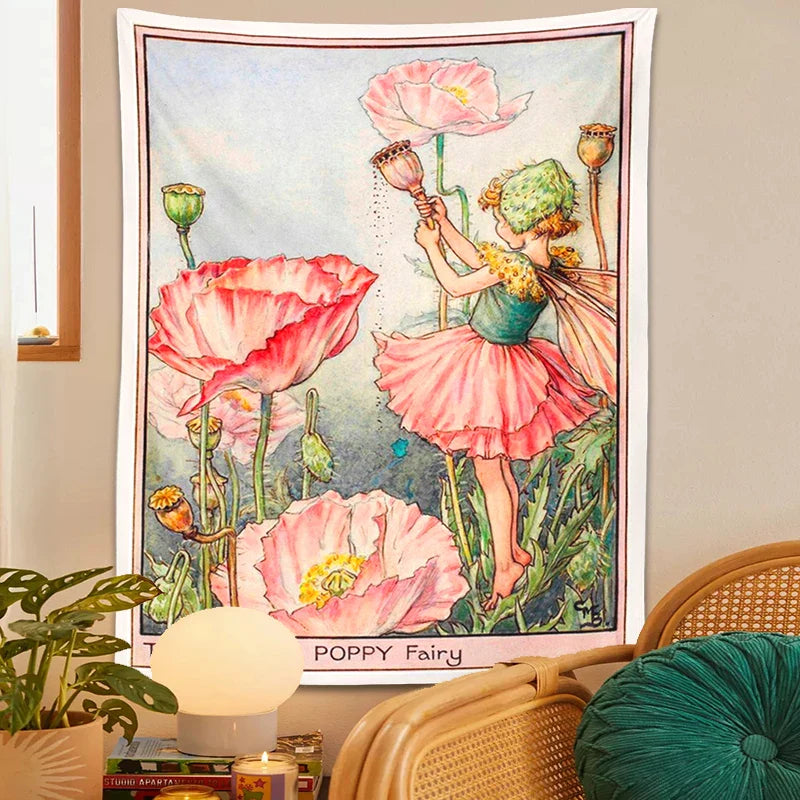 Afralia™ Psychedelic Flower Fairy Tapestry Wall Hanging - Bohemian Bedroom Decor