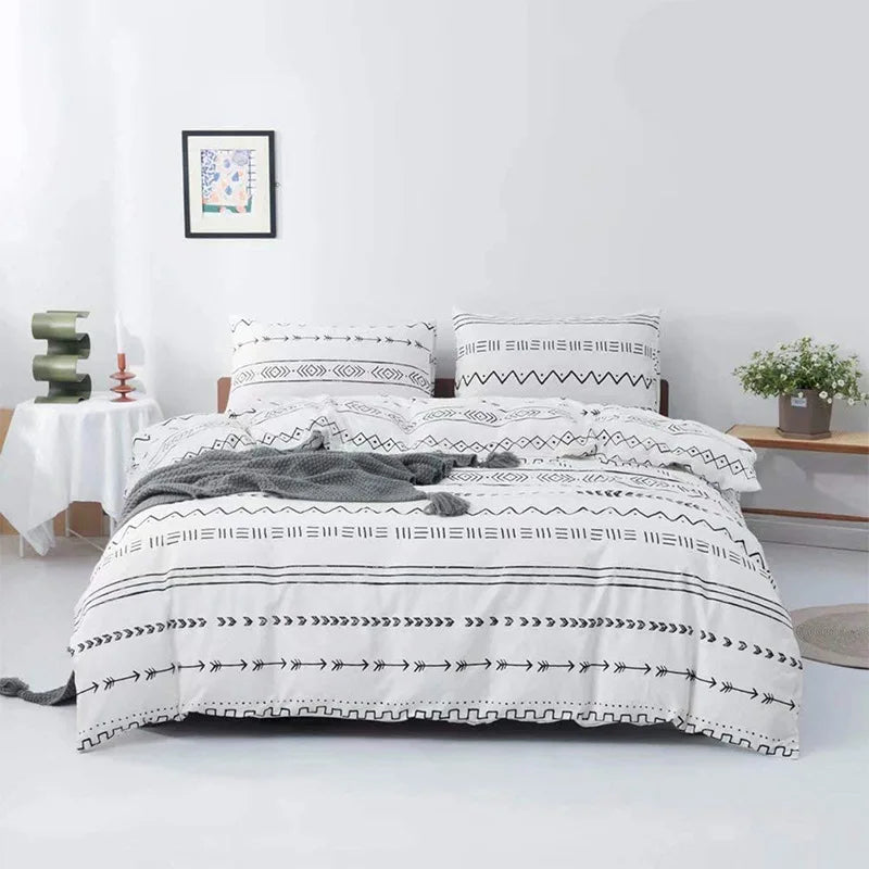Afralia™ Boho Chic Stripe Bedding Set with Pillowcase - Ultra-Soft Microfiber Quilt Cover