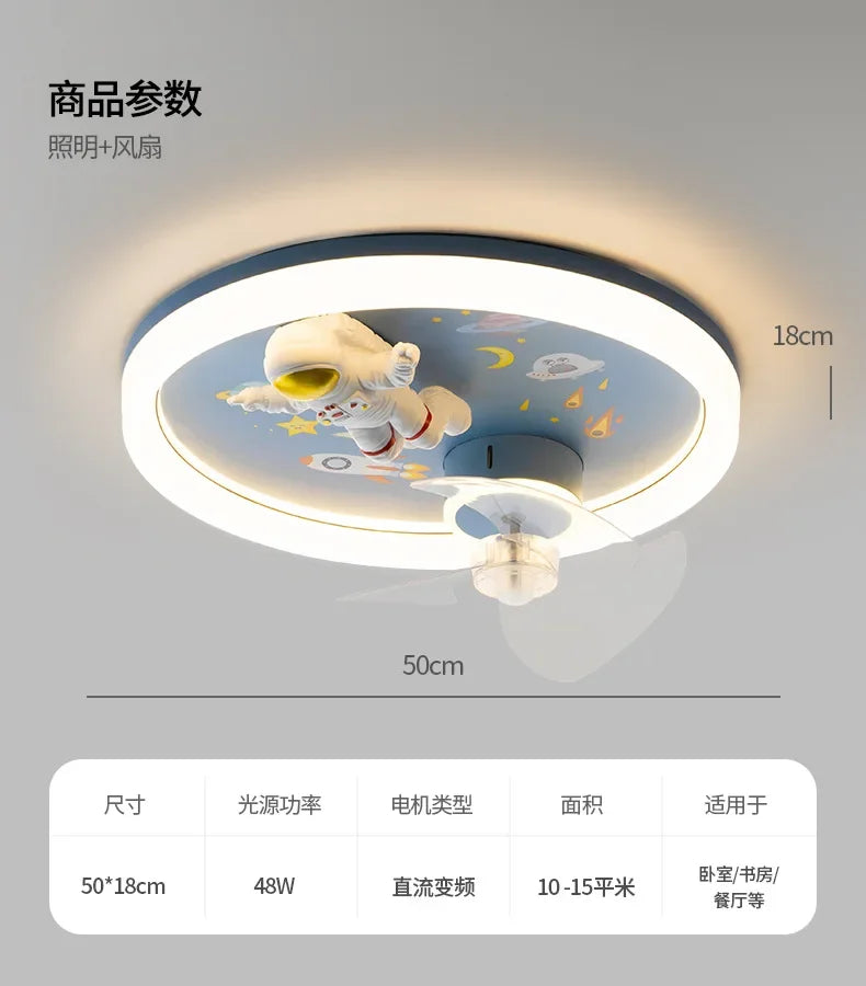 Afralia™ Astronaut Kids Ceiling Fan Light - Modern Minimalist Boy and Girl Room Fixture