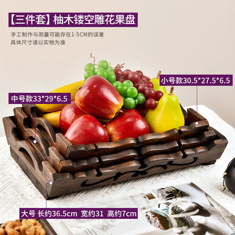 Afralia™ Solid Wood Fruit Bowl - Simple Retro Chinese Office Decor & Home Storage