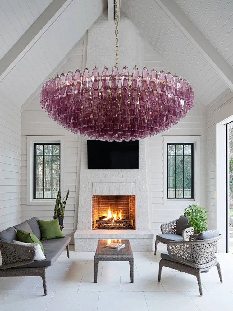 Afralia™ Luxury Classic Glass Chandelier Purple Amber Light Fixture