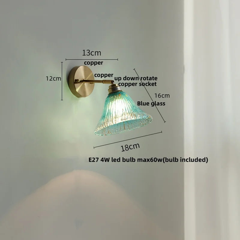 Afralia™ Copper Butterfly Glass Wall Light Fixture Up Down Rotate LED Bedside Lamp