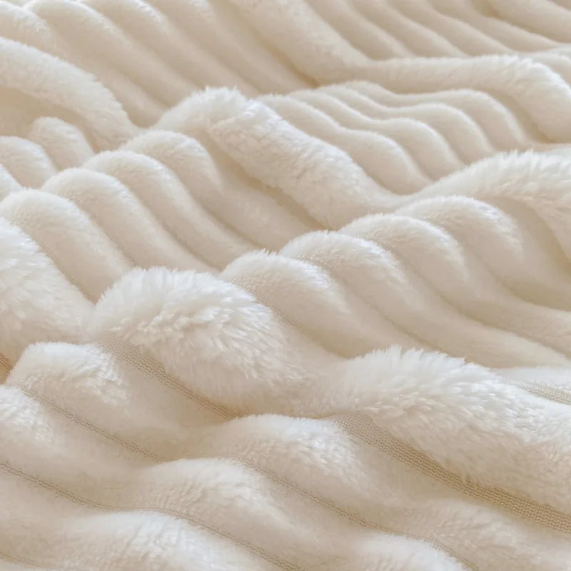 Afralia™ Ribbed Flannel Lamb Fleece Blanket for Warmth & Coziness