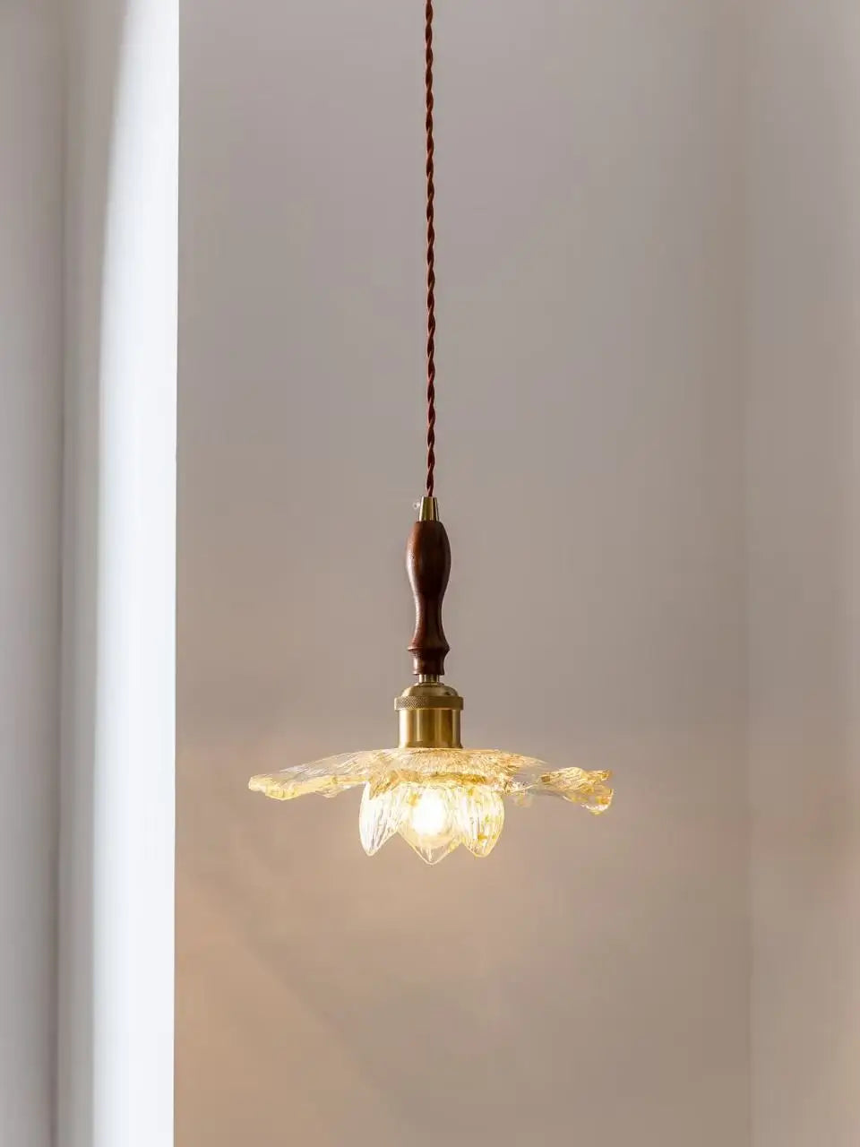 Afralia™ Walnut Wood Petal Pendant Lamp - Three Headed Lotus Rhyme Table Lamp