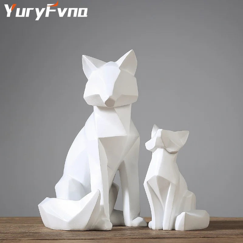 Afralia™ Geometric Fox Sculpture: Modern White Abstract Desktop Art & Creative Gift