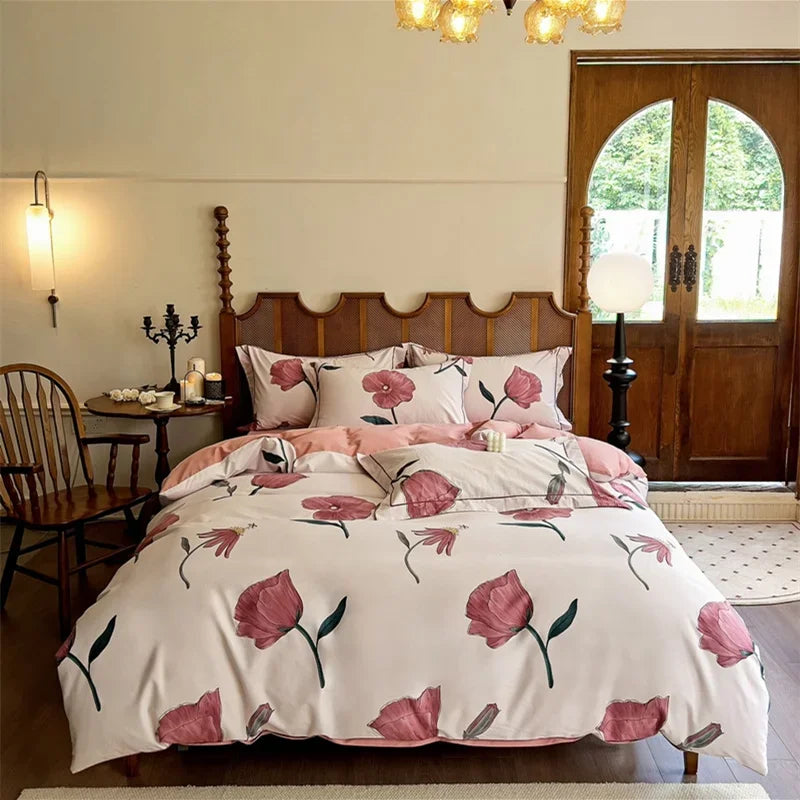 Afralia™ Egyptian Cotton Bedding Sets - Queen King Ru Size, Print Sheet Pillowcase Duvet Cover Set