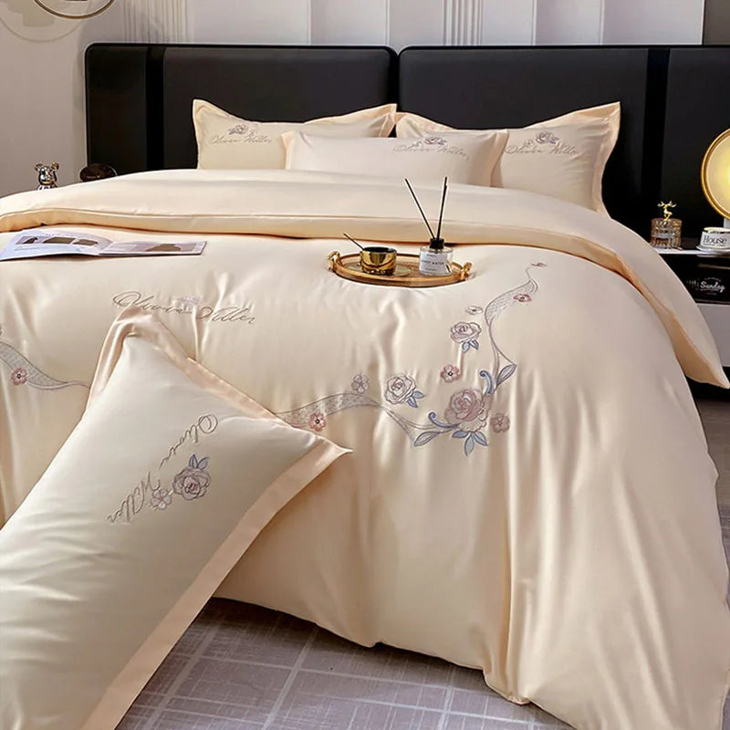 Afralia™ Luxe 100% Cotton Embroidered Bedding Set: Soft, Thick & Cozy Long Staple Comforter Kit