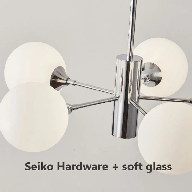 Afralia™ White Glass Ball LED Chandelier for Bedroom and Dining Room