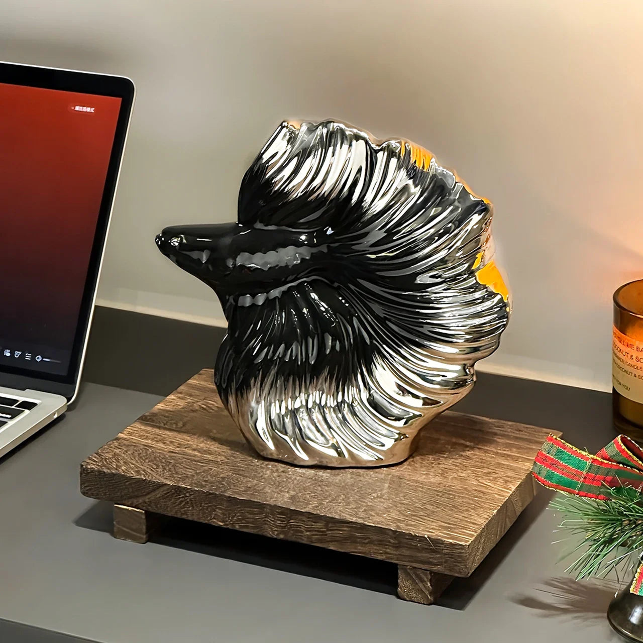 Afralia™ Silver Gradient Koi Fish Sculpture | Ceramic Handicrafts Home Decor