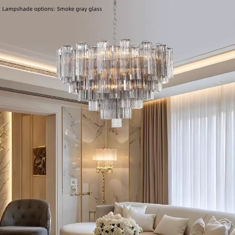 Glass Ceiling Chandelier: Smoke Gray Pendant Light by Afralia™ for Dining, Living Room, Bedroom