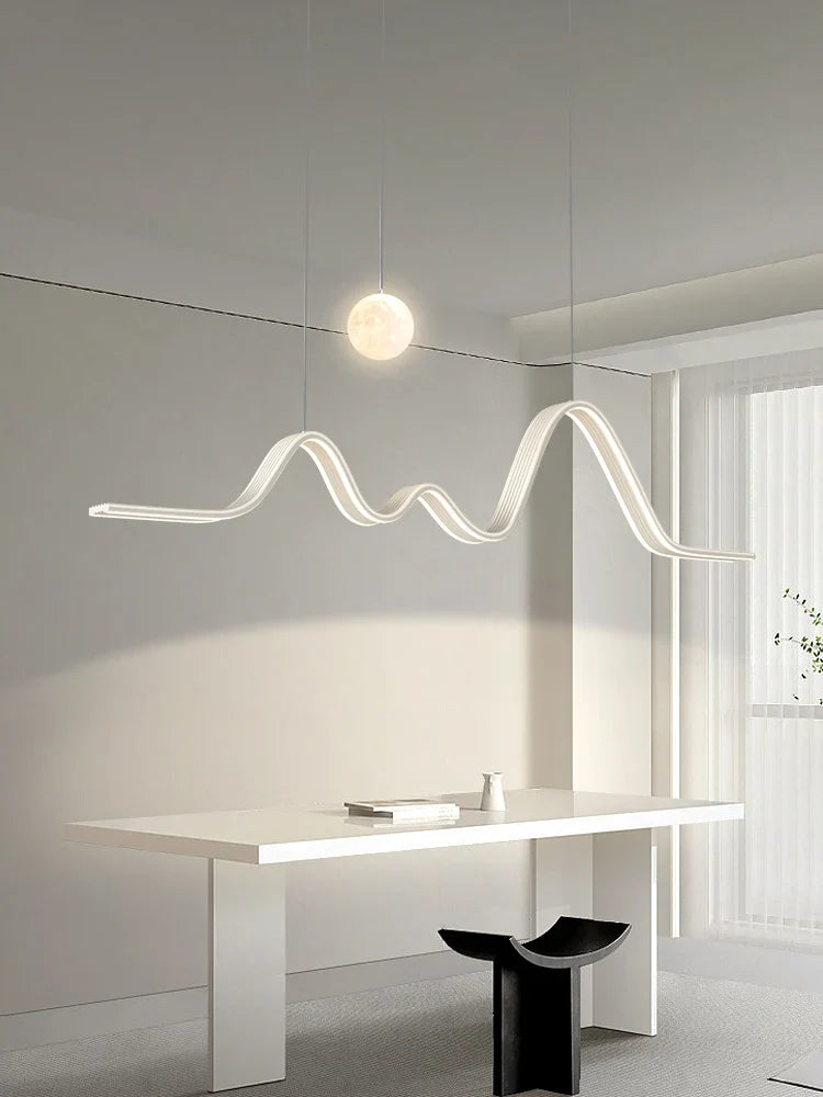 Afralia™ White Linear Chandelier Pendant for Dining Kitchen Bar Table Lighting