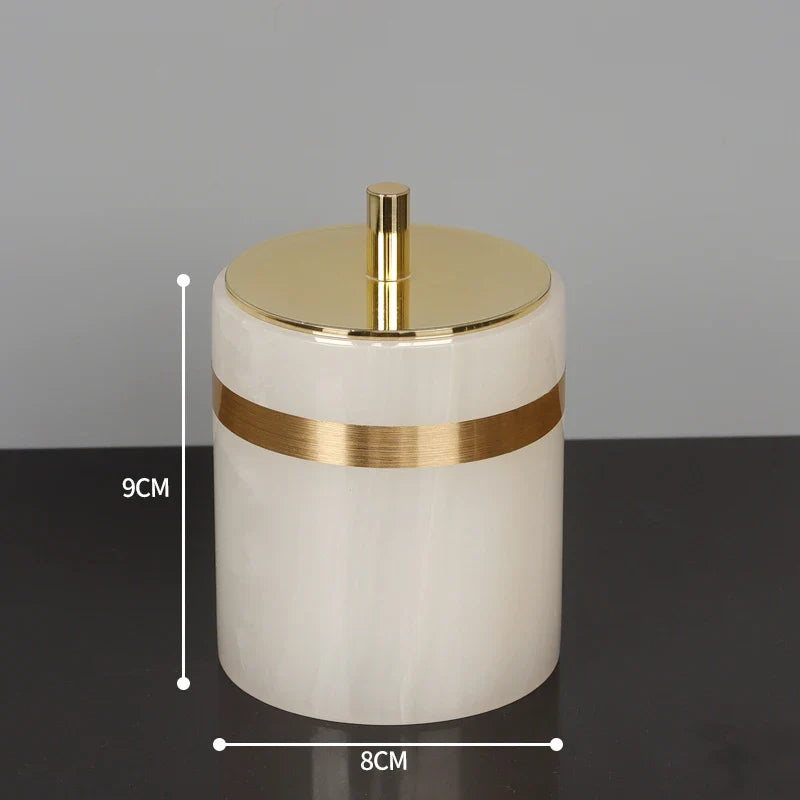 Afralia™ White Onyx Marble Bathroom Set Gold Luxury Soap Dispenser Toothbrush Holder