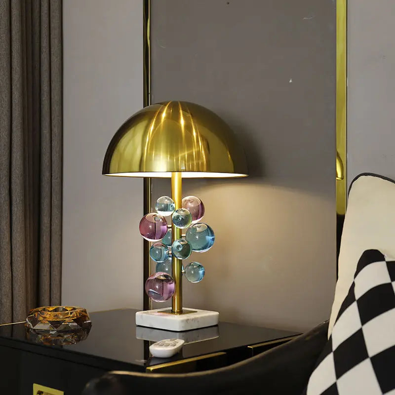 Afralia™ Golden Mushroom Crystal Ball Table Lamp Multicolored Creative Bedroom Decor