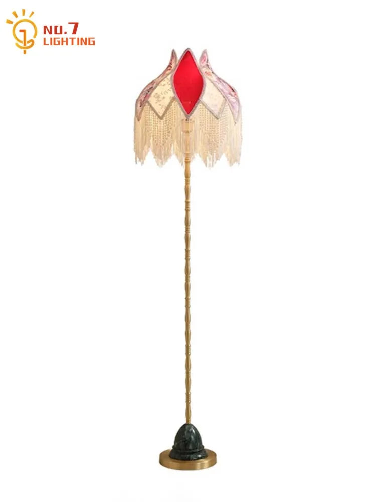 Afralia™ Vintage Copper Tassels Floor Lamp LED E27 Gold Lustre Living Room Bedroom