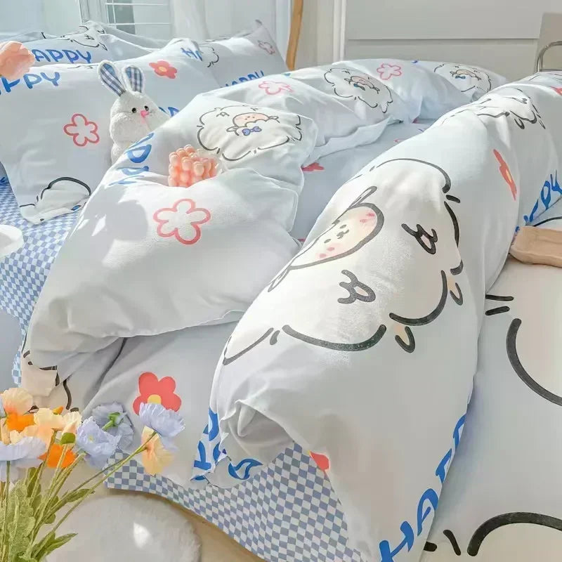 Afralia™ Cartoon Print Polyester Bedding Set Full Size Soft Duvet Cover Set