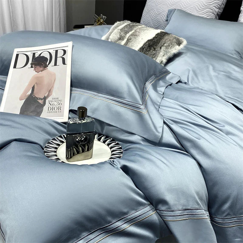 Afralia™ Luxury Egyptian Cotton Embroidery Bedding Set - Soft & Silky Pearl White