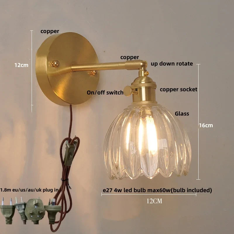 Afralia™ Glass Copper Knob Switch LED Wall Sconce - Modern Nordic Design