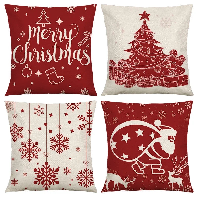 Afralia™ Christmas Linen Cushion Cover 45x45cm Sofa Home Party Decor